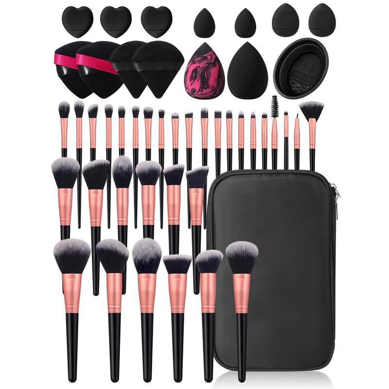 Professional Makeup Tool Kit, Cosmetic Brushes, Beauty Eggs, Beauty Blenders, Makeup Sponge, Power Puff, Cleaning Tool & Makeup Brush Storage Bag