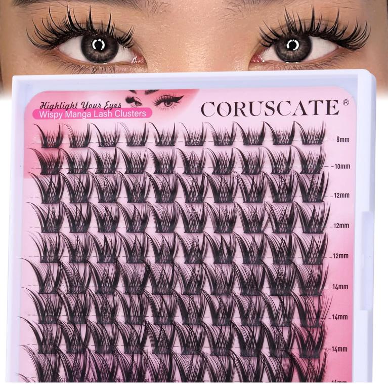 Wispy Lash Clusters Manga Eyelash Clusters, Natural Individual Lashes C Curl Spiky Cluster Eyelash Extensions, 8-16 mm False Eyelashes Anime Lash Extension Natural Look DIY Lashes by CORUSCATE