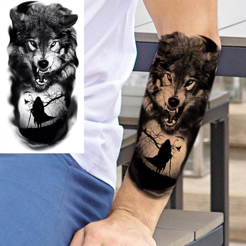 Wolf Pattern Temporary Tattoo Sticker, 8 Counts set Fake Hands Tattoo Sticker, Waterproof Body Decoration for Women & Men, Fake Tattoo, Christmas Gift