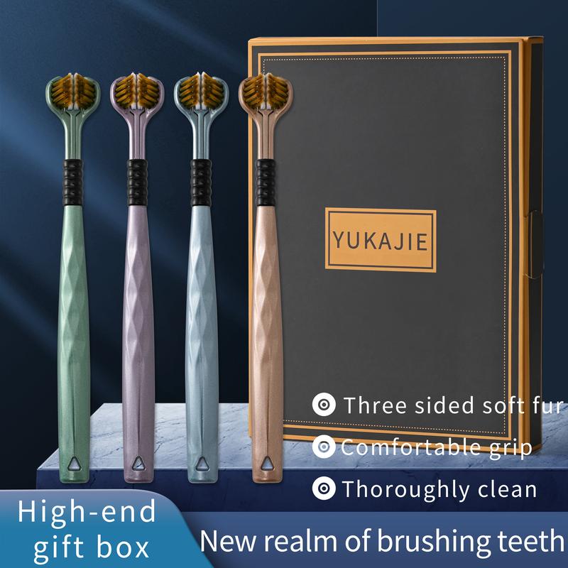 3-Sided Toothbrush，Comfort and Soft  Manual Brush，Multi-Angle Teeth and Gum Cleaning， 4pec Gift set，Suitable for Adults, Kids, and Seniors for Daily Oral Care Cleanser