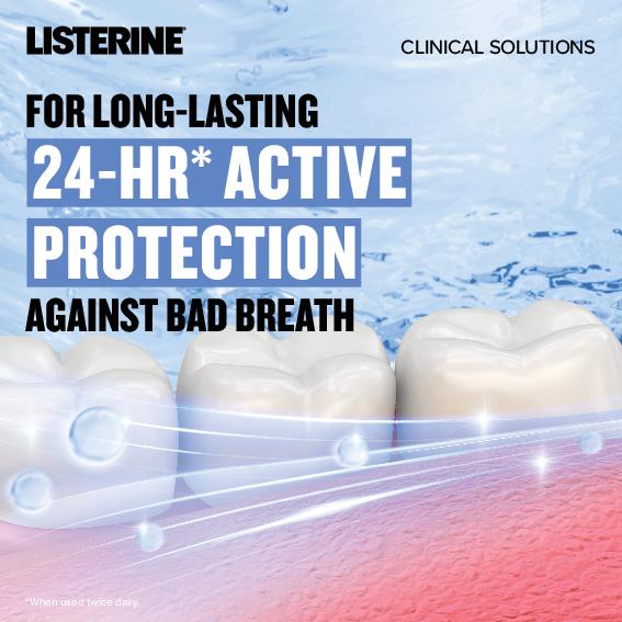 Listerine Clinical Solutions Breath Defense Alcohol-Free Mouthwash, Mild Taste Smooth Mint 1 L Oral Daily