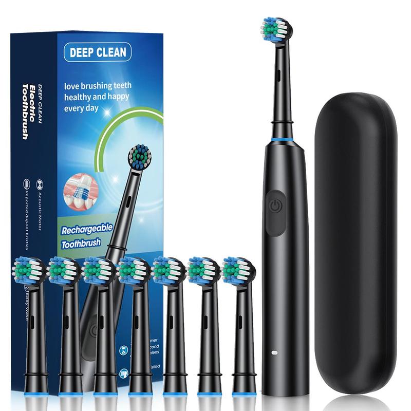 Rechargeable Electric Toothbrush Set, 1 Electric Toothbrush & 8 Replacement Brush Heads & 1 Travel Case, Oral Care Product, Sonic Rotating Electric Toothbrush for Men & Women Teeth Brightening, Halloween Christmas Gift, Fall Essentials, Ideal Winter Gift