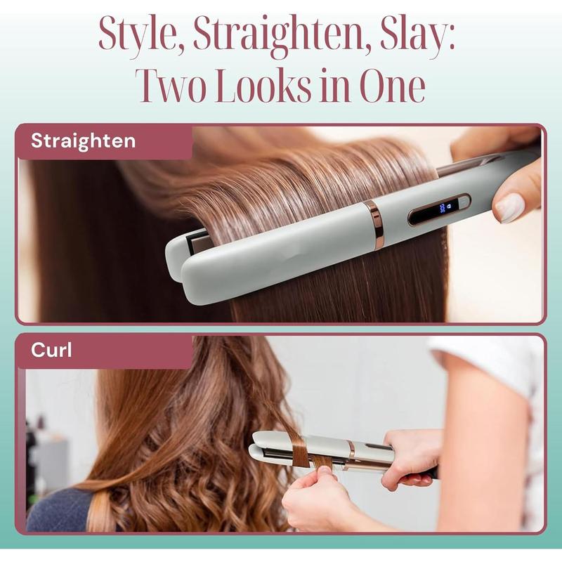 2-in-1 Flat Iron Hair Straightener and Curler - Negative Ion Technology, Anti-Frizz Ceramic Coating, 5 Heat Settings - Fast Heating Styling Tool for Versatile Looks - Portable