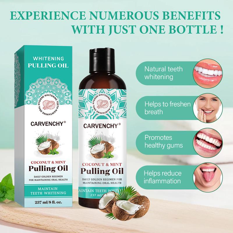 Pulling Oil with 7 Essential Oils & Vitamins D, E & K2, Coconut Mint Mouthwash, Pulling Oil, Mint Oil Pulling Mouthwash with Tongue Scraper, Teeth Coco Mint Pulling Oil