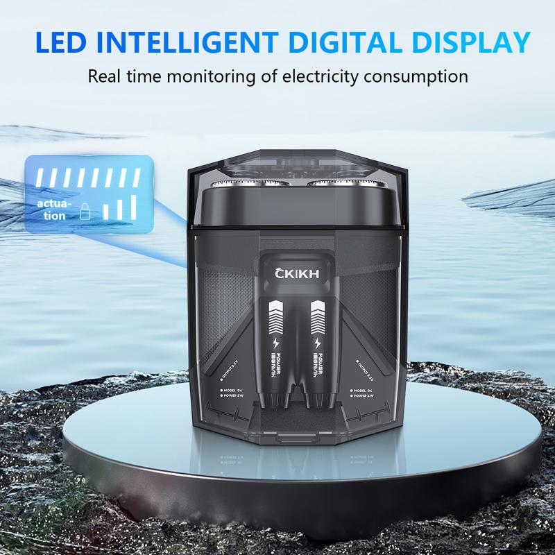 [Black Friday Specials] CKIKH Portable Electric Razors, Men's Travel Razors, IPX7 Waterproof, Wet and Dry, Transparent Design with LED Display,Perfect Gift for Men