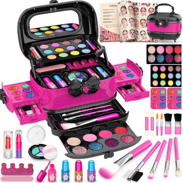 Christmas  58 Pcs Kids Makeup Kit for Girl, Princess Toys Real Washable Cosmetic Set with Mirror, Kids Makeup Sets for Girls, Play Make Up new year Birthday