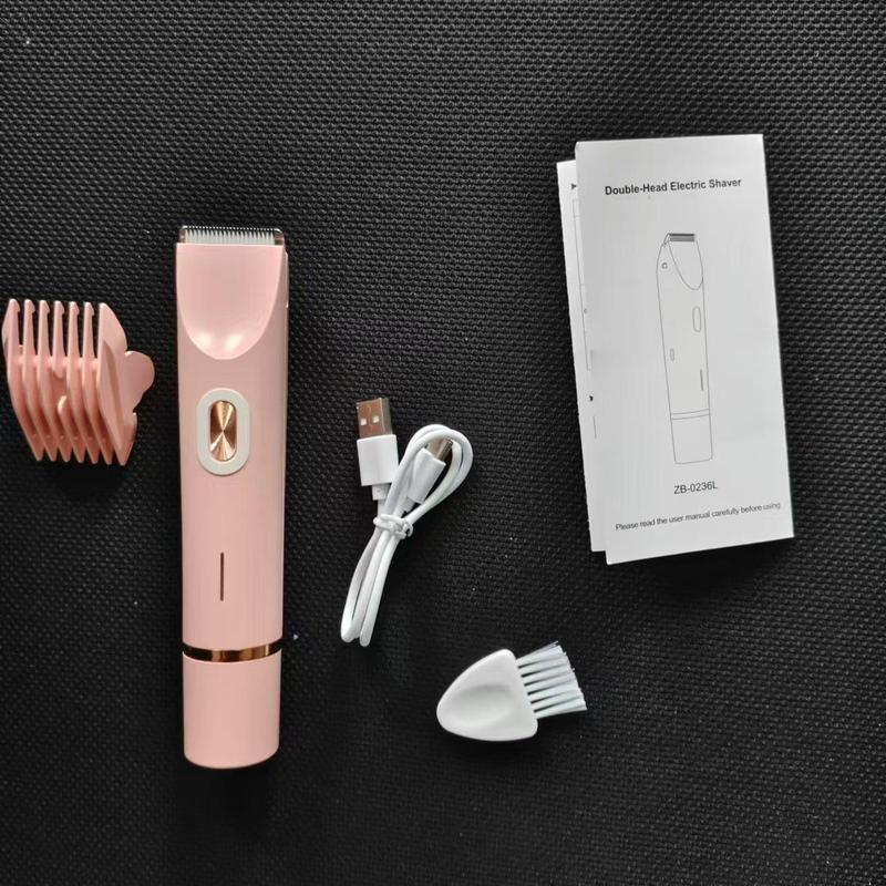 Waterproof Double-ended Body Hair Trimmer with Brush, 1 Set Wet & Dry Use Electric Shaver for Legs Underarm, Personal Care Supplies for Women