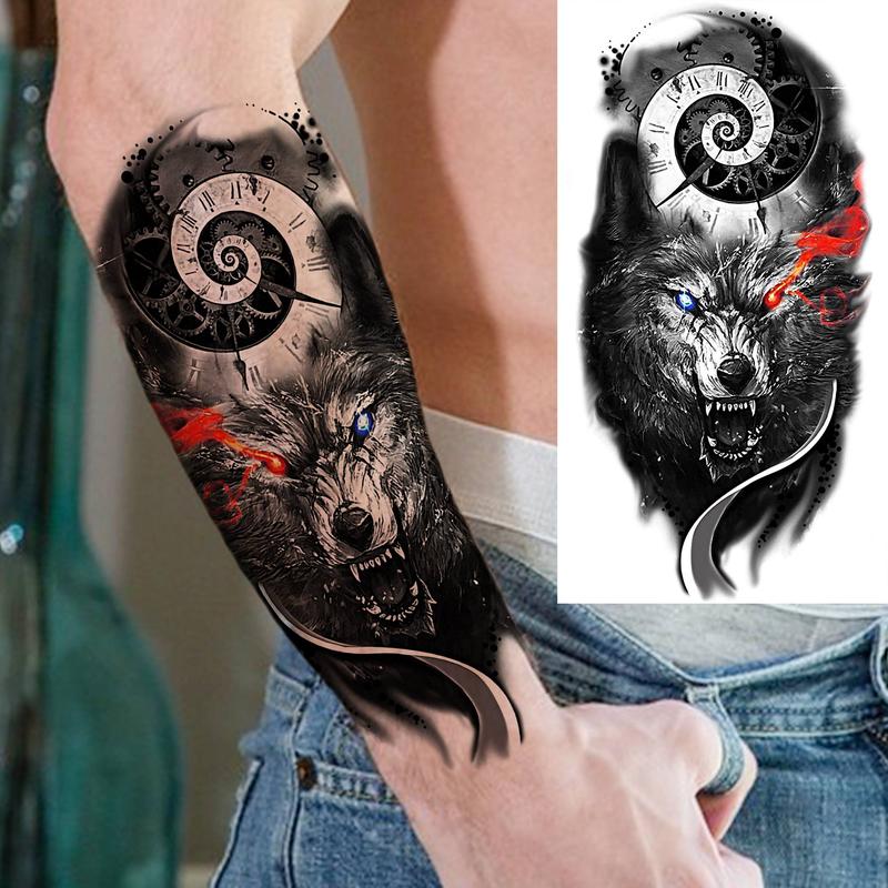 Wolf Pattern Temporary Tattoo Sticker, 8 Counts set Fake Hands Tattoo Sticker, Waterproof Body Decoration for Women & Men, Fake Tattoo, Christmas Gift