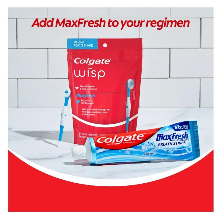 Colgate Max Fresh Wisp Disposable Mini Travel Toothbrushes, Peppermint - 24 Count