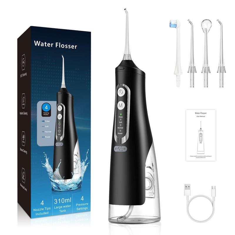 Rechargeable Water Flosser, 1 Box Cordless Oral Irrigator with 4 Counts Nozzle, Portable Teeth Cleaner for Home & Travel, Water Dental Flosser, Teeth Deep Cleaning Tools, Gift For Halloween & Christmas & Fall