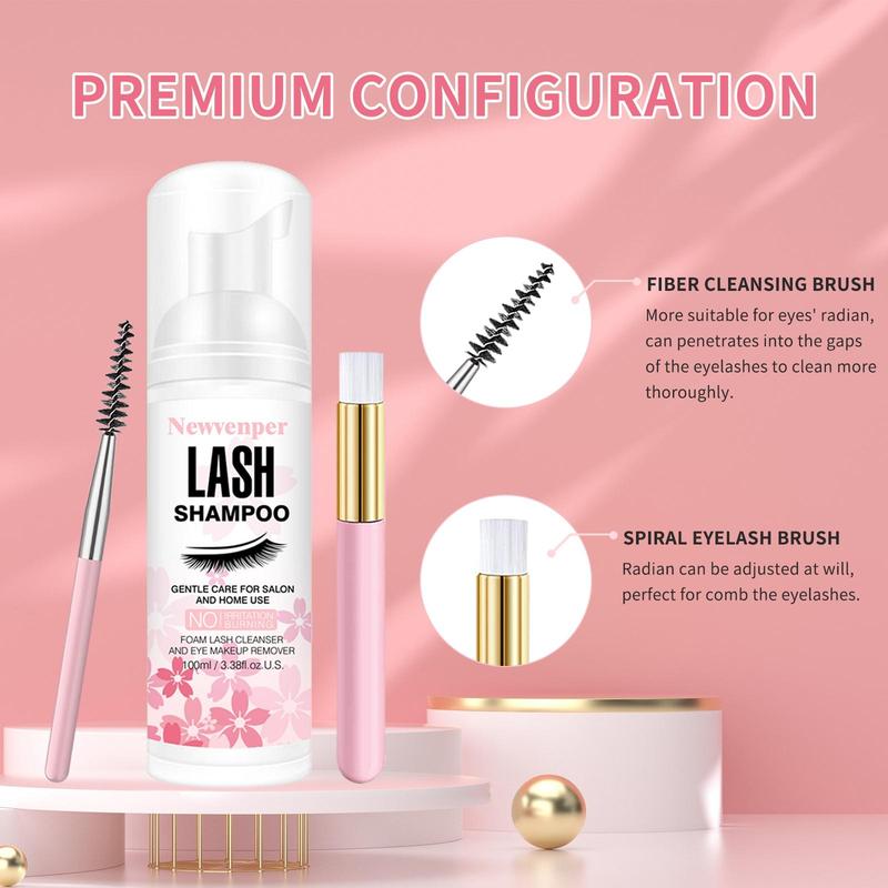 Lash Shampoo Set for Eyelash, Eyelash Shampoo with Brush & Mascara Wand, Eyelash Extension Cleanser Remover, Makeup Remover for Salon and Home Use