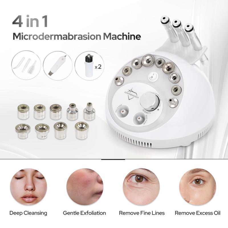 Microdermabrasion Machine - UNOISETION 4 IN 1 Diamond Microdermabrasion Dermabrasion Machine Professional for Blackhead Removal, Deep Moisturizing, with Facial Scrubber Spatula for Facial Cleansing powerful suction