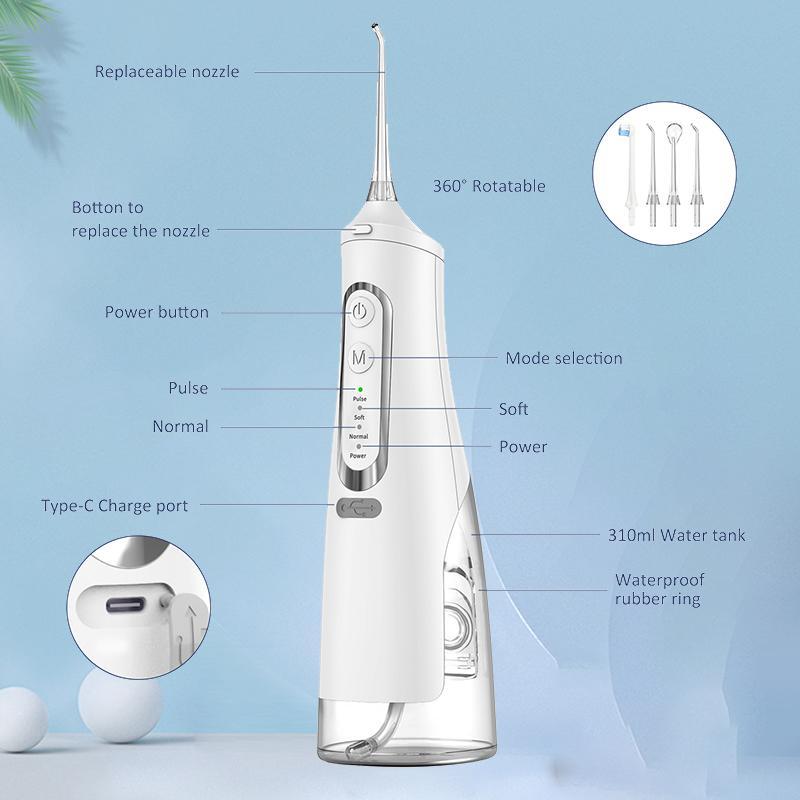 Rechargeable Water Flosser, 1 Box Cordless Oral Irrigator with 4 Counts Nozzle, Portable Teeth Cleaner for Home & Travel, Water Dental Flosser, Teeth Deep Cleaning Tools, Gift For Halloween & Christmas & Fall