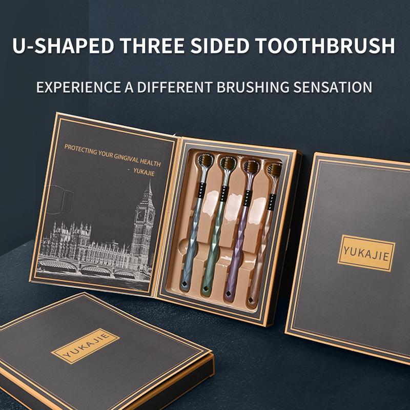 3-Sided Toothbrush，Comfort and Soft  Manual Brush，Multi-Angle Teeth and Gum Cleaning， 4pec Gift set，Suitable for Adults, Kids, and Seniors for Daily Oral Care Cleanser