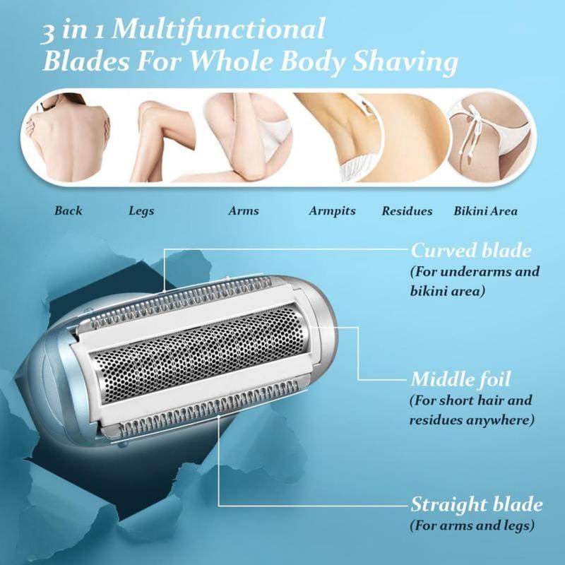 3 in 1 Electric Shaver for Women, Detachable Electric Razor with USB Charging, Women's Precise Safe Trimmer for Leg, Underarm, Bikini