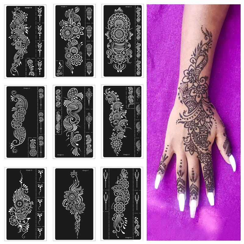 Henna Tattoo Stencils kit,Temporary Tattoos Stencils Reusable Henna Tattoo kit for Hand Forearm Airbrush Tattooing Template, Indian Temporary Tattoo Stickers