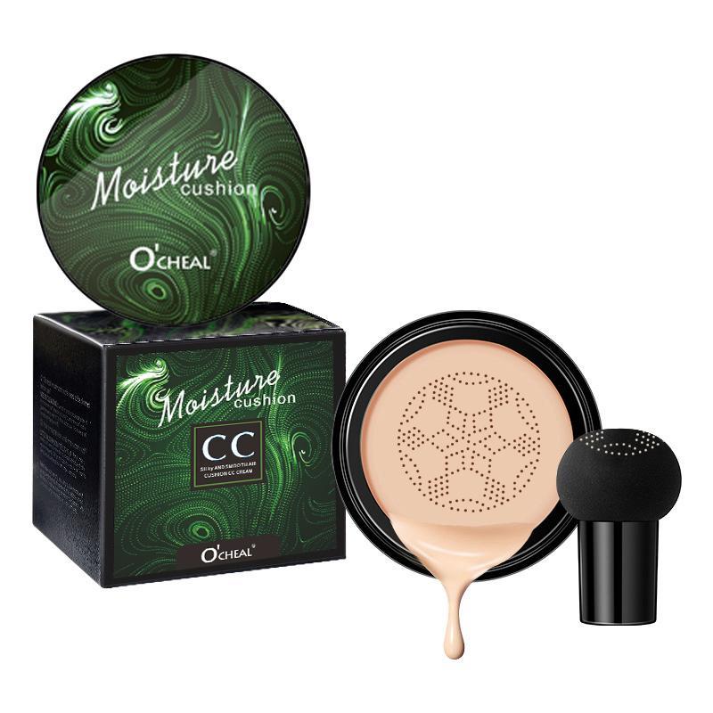 Air Cushion CC Cream Set, Moisturizing Concealer Foundation with Mushroom Head Brush, Long Lasting Full Coverage Makeup Cream, Lightweight Concealer Foundation, Cosmetics Makeup Accessories