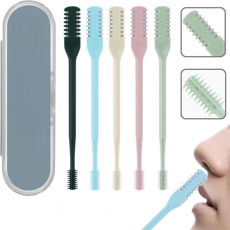 Upgraded Nasal Hair Cutter with Cleaning Brush, 5-Pack Nose Hair Trimmer, Double-Blade 360° Rotating Nose Hair Knife, Portable Nostril Hair Remover Tool for Women Men