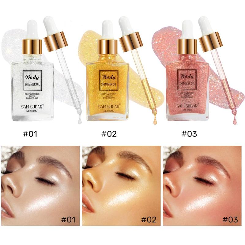 Body Glitter Oil, 3 Counts set Long Lasting Body Luminizer, Moisturizing Body Makeup, Body Makeup Product for Women & Girls