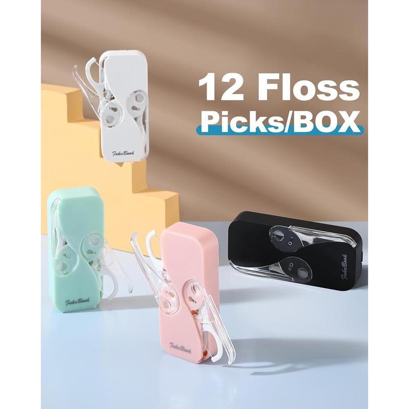 4-Pack Portable Floss Dispenser with 48 Floss Picks, Refillable Floss Container and Easy-to-Store Automatic Floss Pick Organizer for Travel and Dinners Out