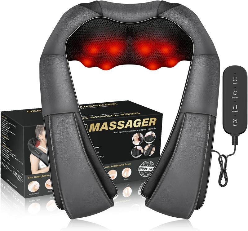 Electric Neck Massager, Neck and Back Massager with Heat, Shiatsu Massage Pillow for Neck, Back, Shoulder, Muscle Pain Relief, Ideal Fits for Parents (Gray-Remote Controller)