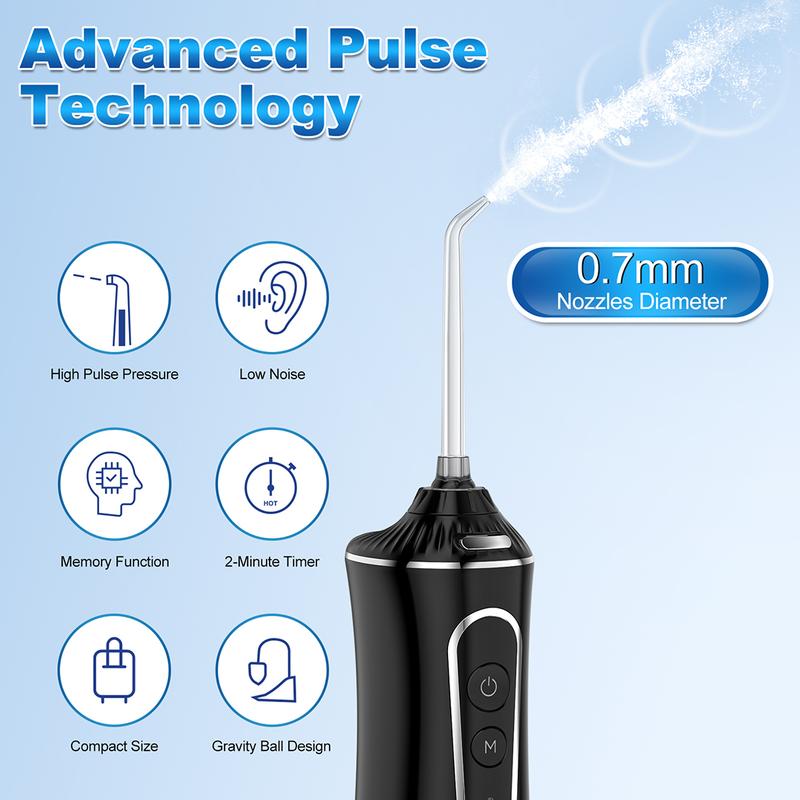 H2ofloss Water Flosser 300ML - 5 Modes, IPX7 Waterproof, Cordless Oral Irrigator P11-Black