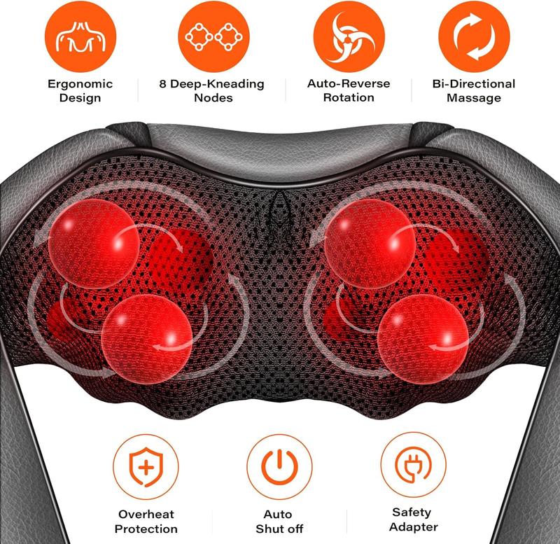 Electric Neck Massager, Neck and Back Massager with Heat, Shiatsu Massage Pillow for Neck, Back, Shoulder, Muscle Pain Relief, Ideal Fits for Parents (Gray-Remote Controller)