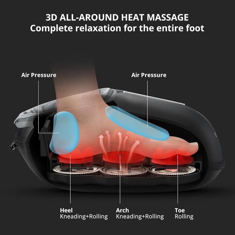 Electric Shiatsu Foot Massager Machine with Soothing Heat, Deep Kneading Therapy for Foot Pain and Circulation, Multi-Level Settings & Air Compression, for Home or Office Use (Renewed)