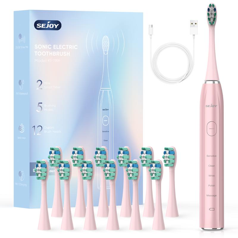 SEJOY Sonic Electric Toothbrush High Power 12 Brush Heads for Adults & Kids