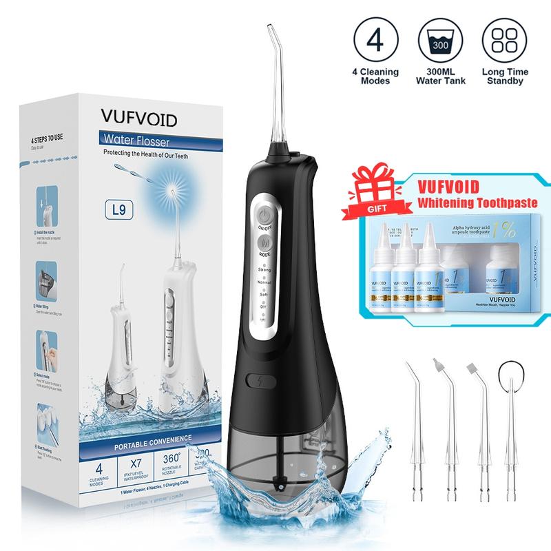 VUFVOID Classic Cordless Water Flosser, 4 Cleaning Modes, DIY Mode, USB Rechargeable, 300ml Big Tank, Oral Irrigator for Home and Travel