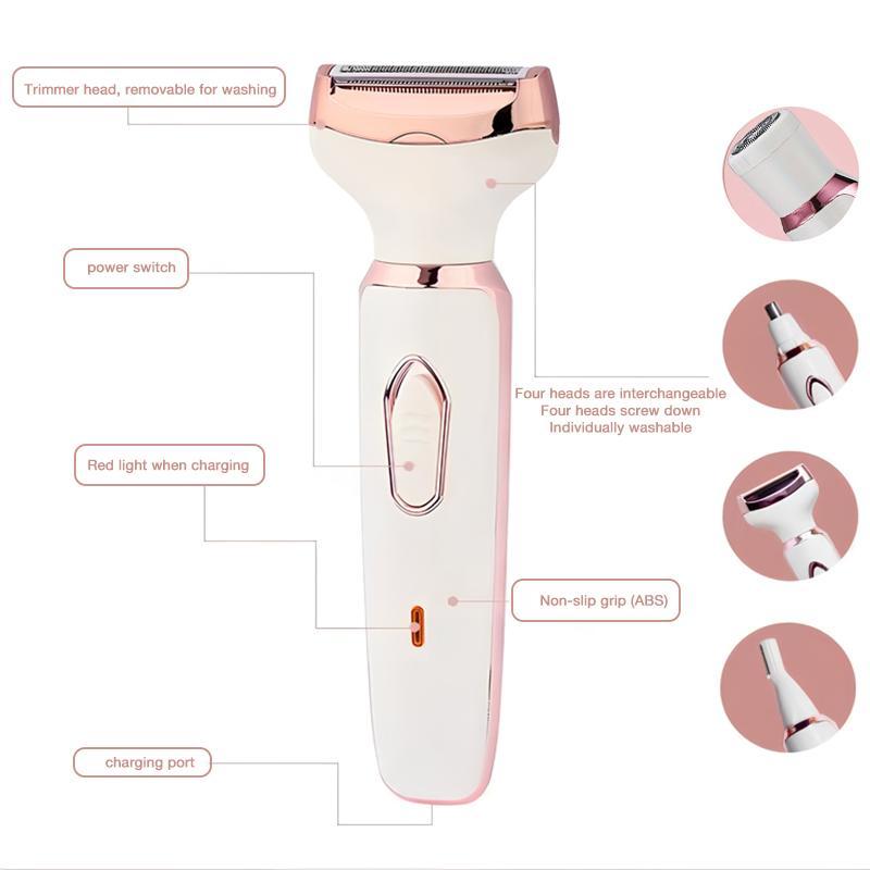 4 in 1 Electric Eyebrow Trimmer, 1 Set Rechargeable Electric Shaver with Removable Head, Multifunctional Hair Shaving Tool for Face & Body