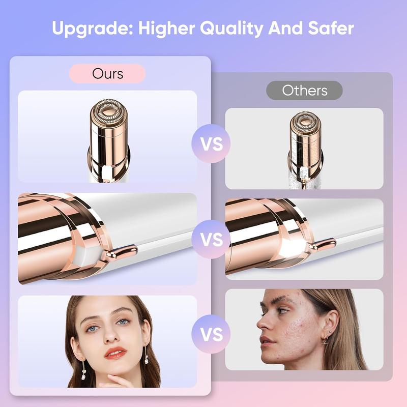 Facial Hair Remover for Women- as Seen on TV Painless Face Shaver -Mini Hair Remover, Electric Razor Shaver Portable Bikini Epilator for Lips, Chin, Armpit, Peach Fuzz, Fingers, Neck, Cheek (White)