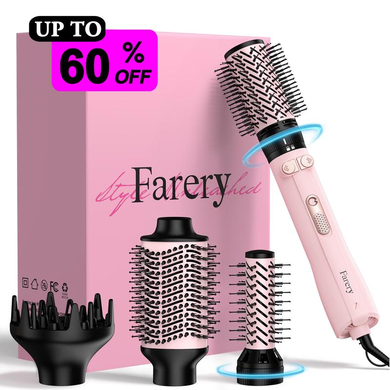 FARERY 4-in-1 Rotating Hair Dryer Brush Set with Interchangeable 1.25