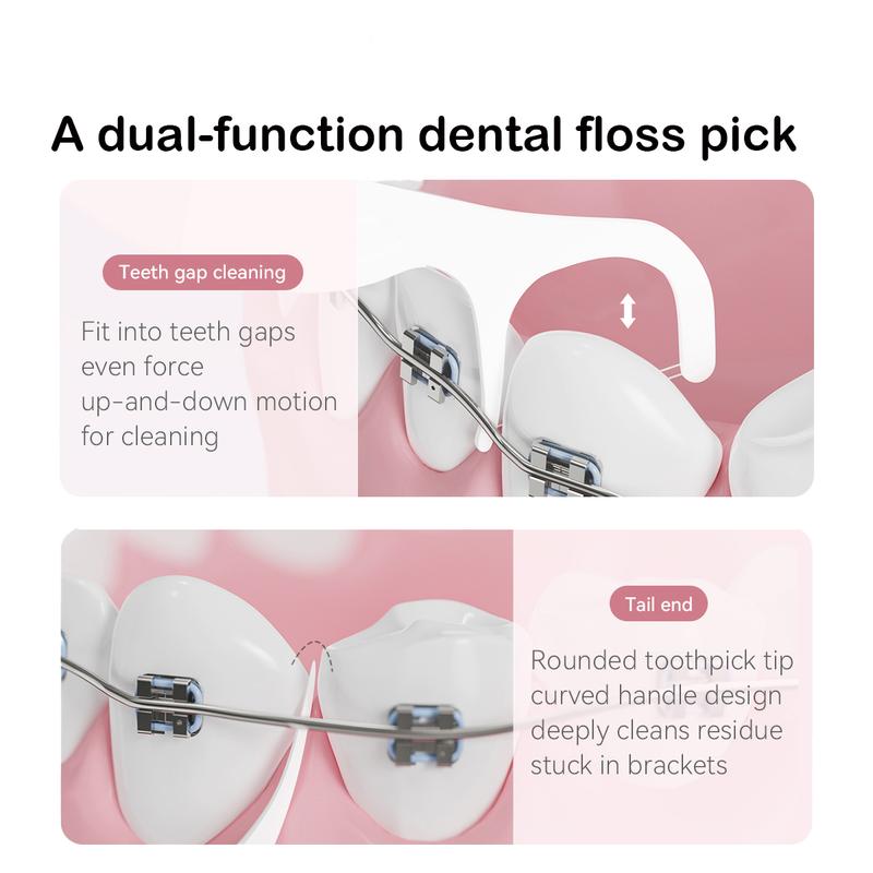 Flosser for Braces, Orthodontic Floss Picks, Twin-line Flosser Deep Clean,  Care Floss Picks-50 Counts in Portable box, Oral Hygiene Cleanser, Flossing Comfort Oral Care Floss Picks with Case Floss Picks with Case