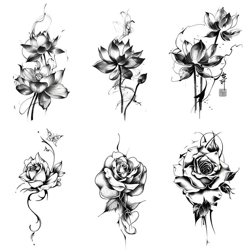 Flower Pattern Temporary Tattoo Sticker, 6 Counts set Waterproof Long Lasting Fake Tattoo Sticker, Body Art Sticker for Women & Girls