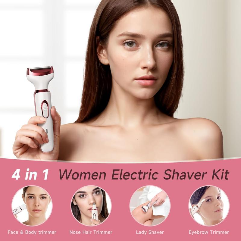 4 in 1 Electric Shaver, 1 Set Hair Trimmer, Cordless Shaver for Face Legs Eyebrow Nose, Portable Electric Razor, Epilator Hair Remover, Shaver for Women, Cruel Summer