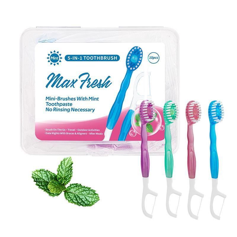 Portable 5 in 1 Mini Toothbrush Set, 10pcs box Refreshing Toothbrush with Storage Box, Oral Care Tool for Home & Travel, Christmas Gift