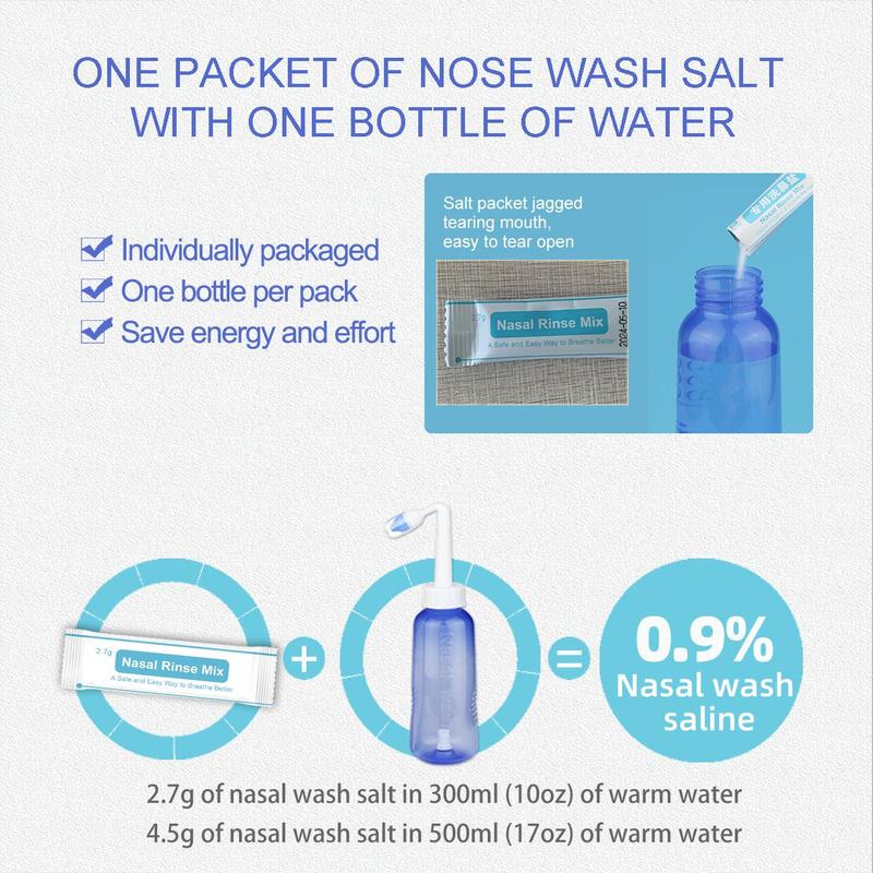 300ml 500ml Nasal Wash Bottle & Nasal Wash Salt Set, Individually Packaged Cleansing Nasal Salt, Portable Nasal Wash Kit, Christmas Gift