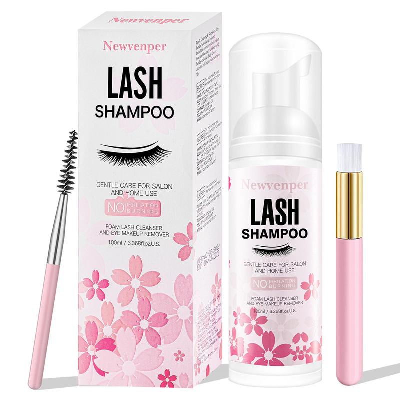 Lash Shampoo Set for Eyelash, Eyelash Shampoo with Brush & Mascara Wand, Eyelash Extension Cleanser Remover, Makeup Remover for Salon and Home Use