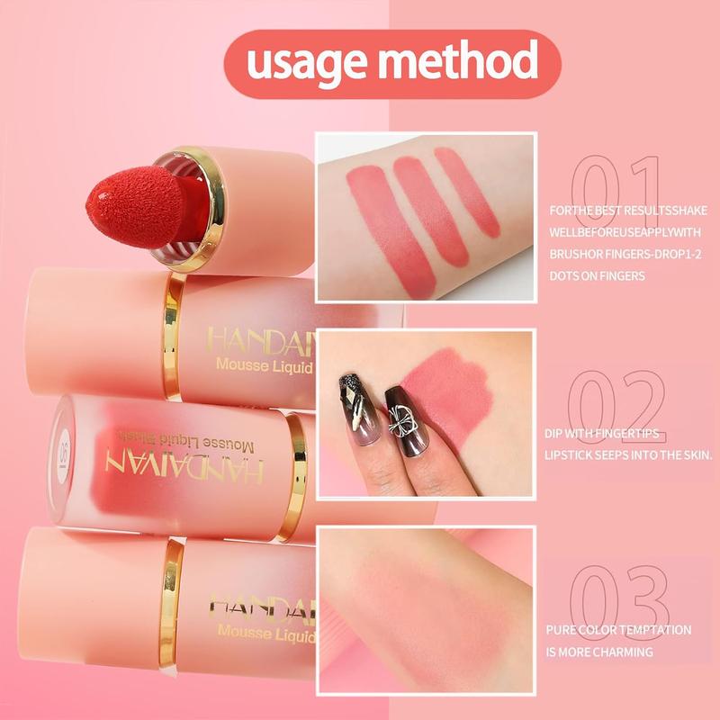 Mousse Liquid Blush, Soft Cream Makeup Blush, Blush Matte Cheeks Finish, Blush Stick For Cheek, Mousse Creamy Texture Breathable & Refreshing Cheek Stain, Cheeks Soft Cheek Tint(04#Swipe Rignt)