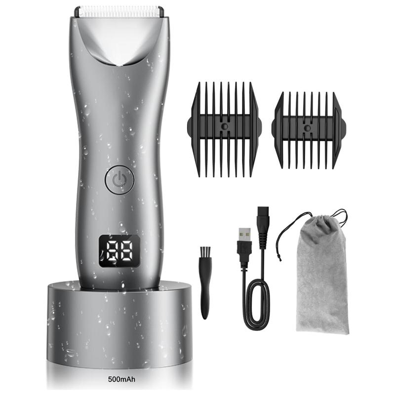 Electric Hair Trimmer for Men, 1 Box Waterproof Body Hair Trimmer Grooming Kit with LCD Display & Recharge Dock, Safety Hair Removal Tool for Men