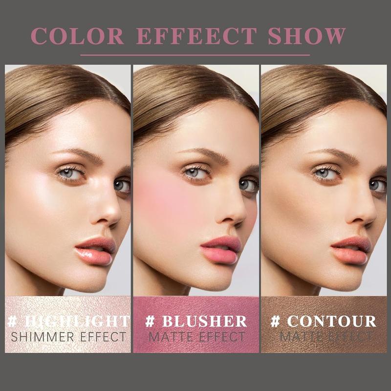 3 Pcs Cream Blush Contour Highlighter Stick for Cheeks Eyes Lips Lightweight Dewy Finish Blush Stick Waterproof Long Lasting Contour Stick Trio Wand Face Makeup Set for  and Women (2+5+6)