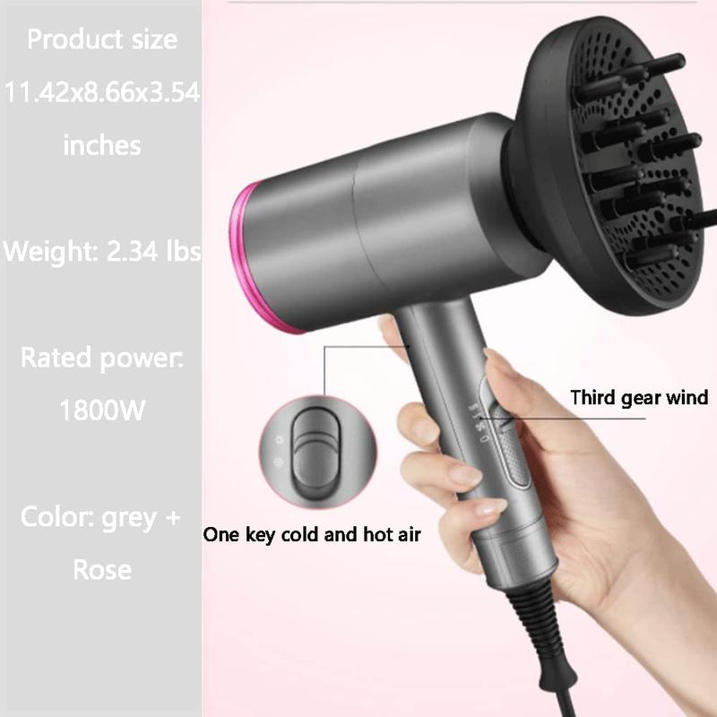 Polycom-2000W Hair Dryer Anion Hair Dryer with Attachment Diffuser & Nozzles, 2 Speeds Fast Dry with Constant Temperature, Home Use Portable Foldable