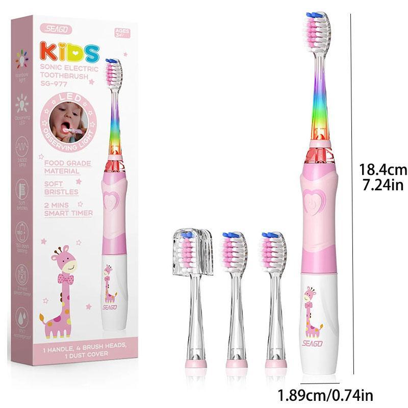 Electric Toothbrush for Kids, 1 Box Battery Powered Sonic Toothbrush with Colorful LED Light, Soft Bristles Teeth Cleaning Oral Care Tool for Children