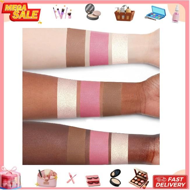 Girls and Women 3 Pcs Cream Blush Contour Highlighter Stick for Cheeks Eyes Lips Lightweight Dewy Finish Blush Stick Waterproof Long Lasting Contour Stick Trio Wand Face Makeup Set