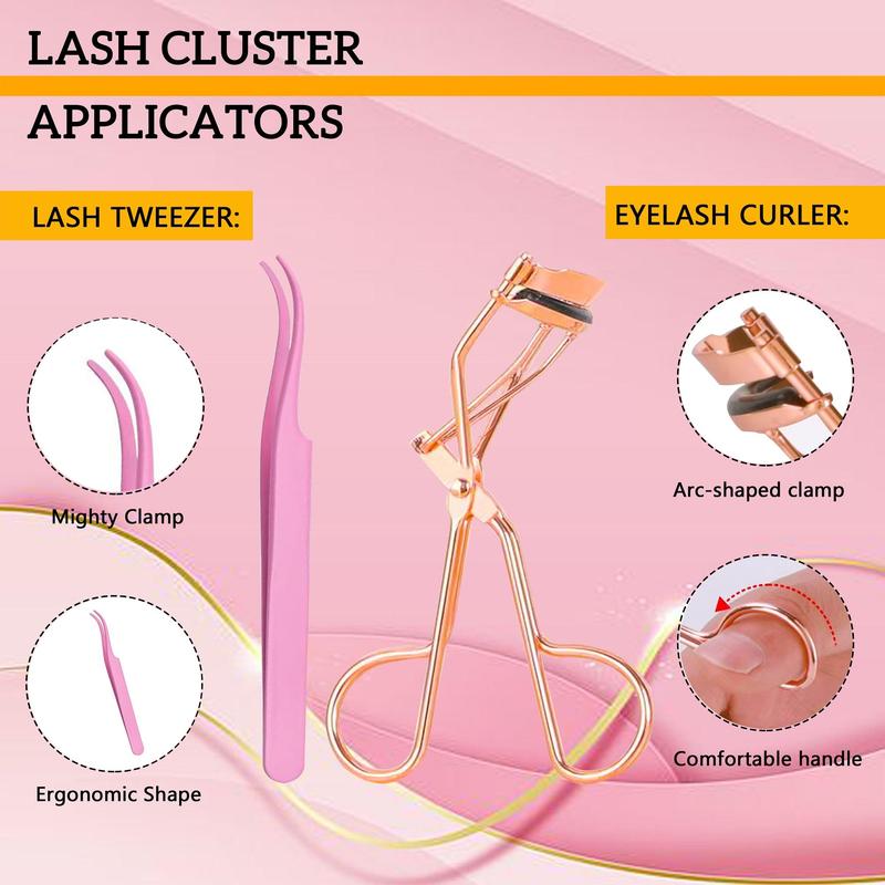 3D Fluffy False Eyelashes with Eyelash Extension Glue & Tweezers & Brush & Glue Remover & Eyelash Curler, Mixed Length Styles Mixed Extension DIY Cluster Lashes with Tools, Lashes Extension Kit, Stocking Fillers Gift, Christmas Gift