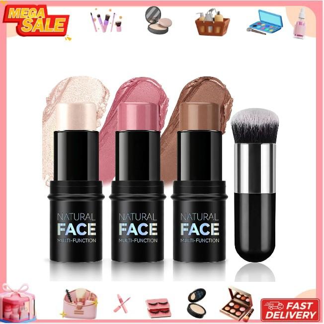 Girls and Women 3 Pcs Cream Blush Contour Highlighter Stick for Cheeks Eyes Lips Lightweight Dewy Finish Blush Stick Waterproof Long Lasting Contour Stick Trio Wand Face Makeup Set