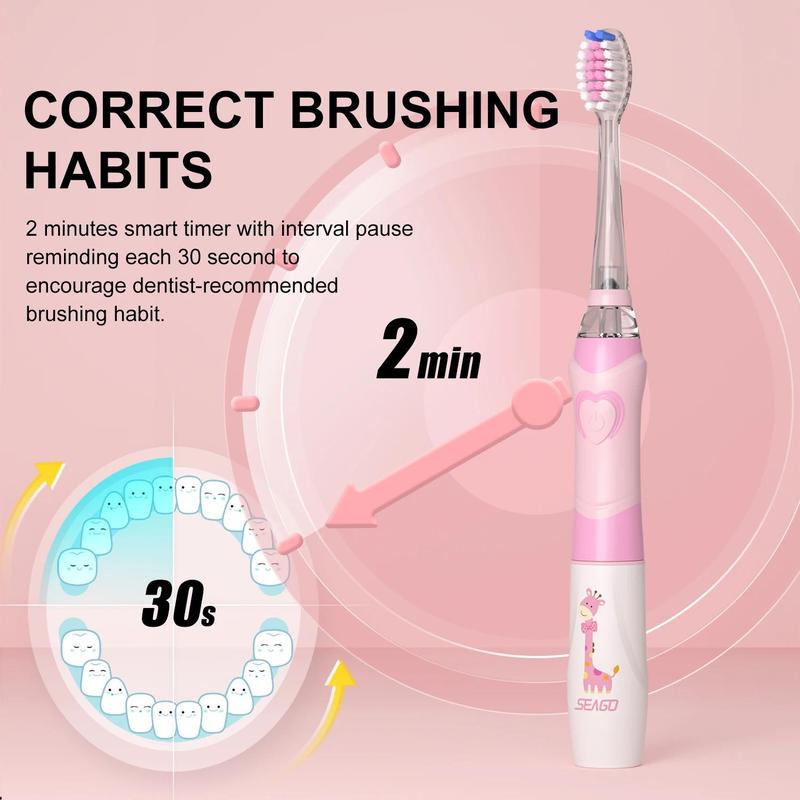 Electric Toothbrush for Kids, 1 Box Battery Powered Sonic Toothbrush with Colorful LED Light, Soft Bristles Teeth Cleaning Oral Care Tool for Children