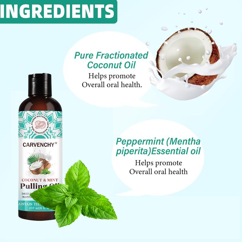 Pulling Oil with 7 Essential Oils & Vitamins D, E & K2, Coconut Mint Mouthwash, Pulling Oil, Mint Oil Pulling Mouthwash with Tongue Scraper, Teeth Coco Mint Pulling Oil