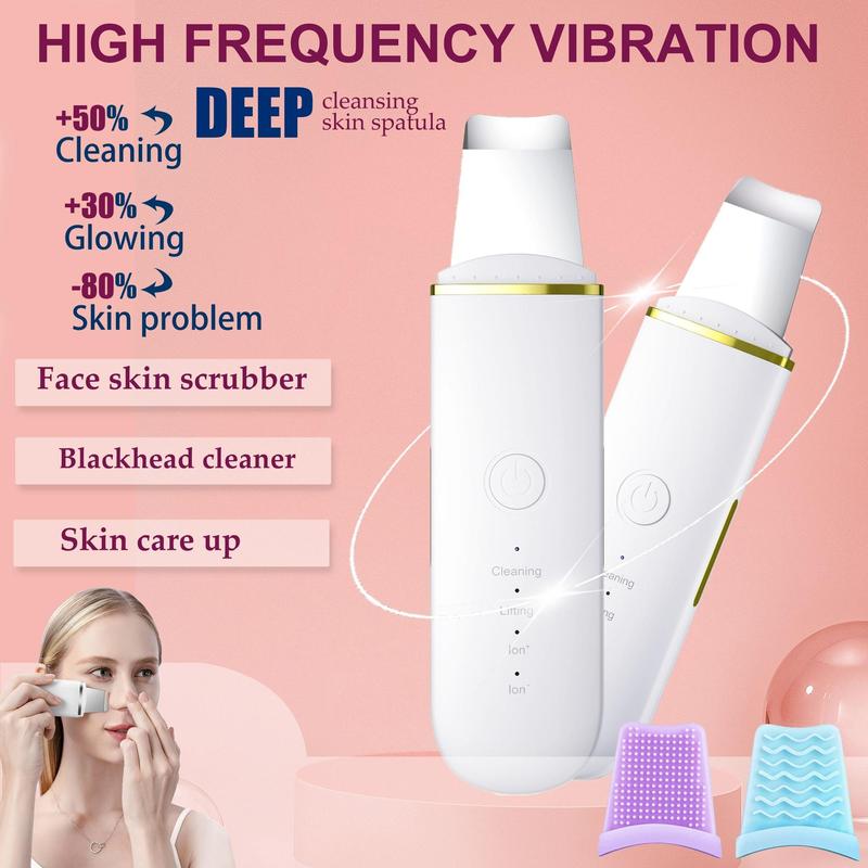 Rechargeable Ultrasonic Skin Scrubber, USB Rechargeable Facial Cleaner with High-frequency Vibration Massage, Summer Facial Skin Care Tool for Women, Christmas Gift